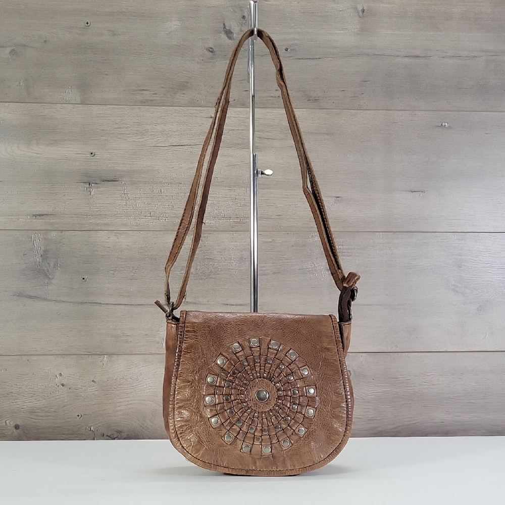 Vilenca Holland for Anthropologie Brown Studded/Woven Design Leather  Bag